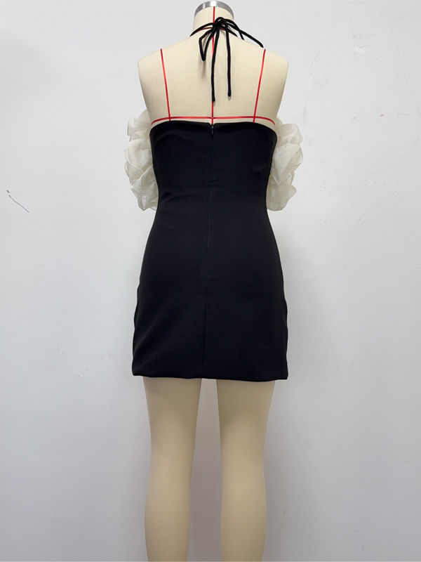 TWOTWINSTYLE Spliced Mesh Off Shoulde Tunic Elegant Dress