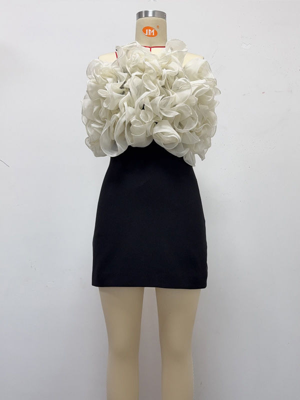 TWOTWINSTYLE Spliced Mesh Off Shoulde Tunic Elegant Dress