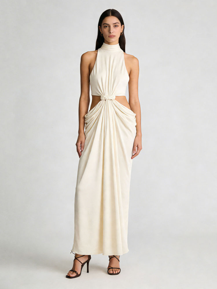 TWOTWINSTYLE Stand Collar Hollow Out Sleeveless Dress