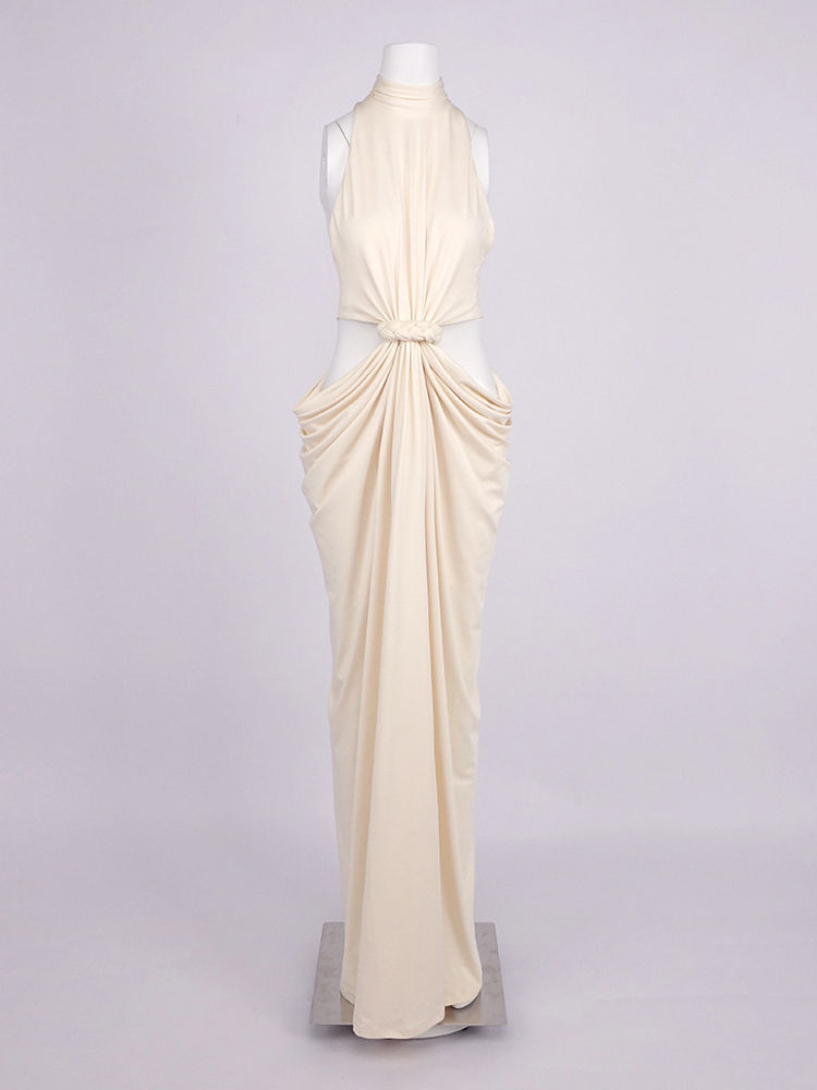 TWOTWINSTYLE Stand Collar Hollow Out Sleeveless Dress