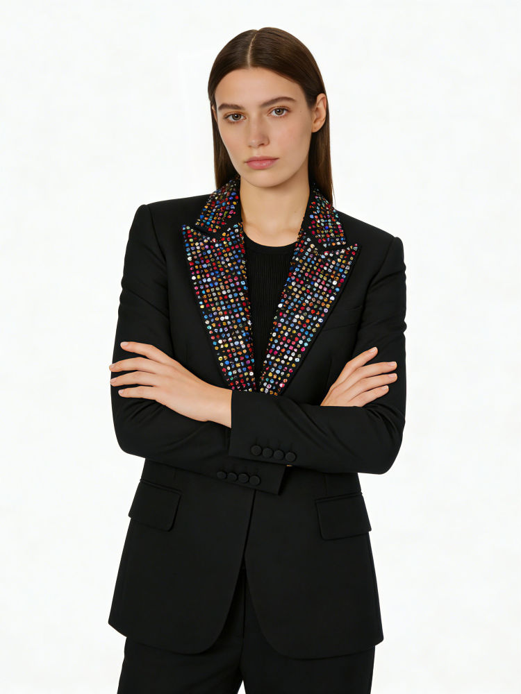 TWOTWINSTYLE Temperament Lapel Spliced Diamond High Waist Blazers