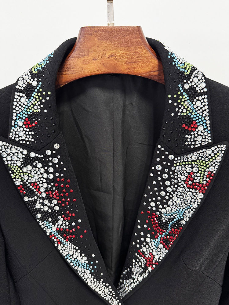 TWOTWINSTYLE Temperament Lapel Spliced Diamond High Waist Blazers