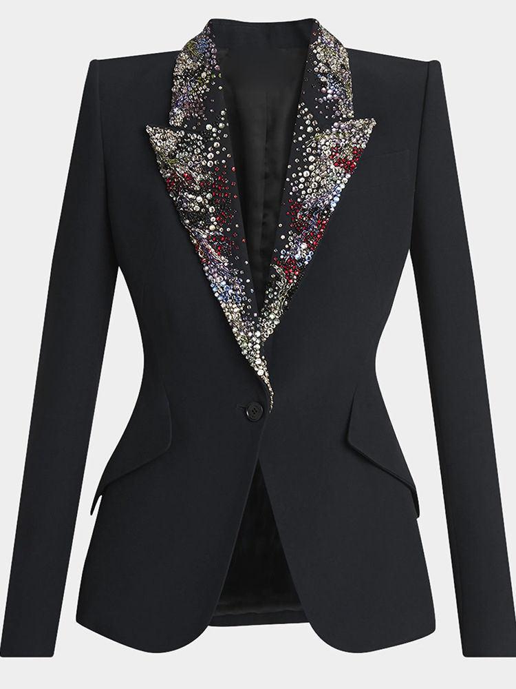 TWOTWINSTYLE Temperament Lapel Spliced Diamond High Waist Blazers
