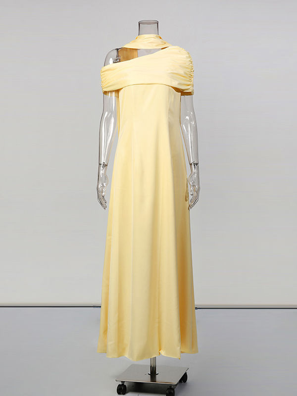 TWOTWINSTYLE Off One Shoulder High Waist Ruched Dress