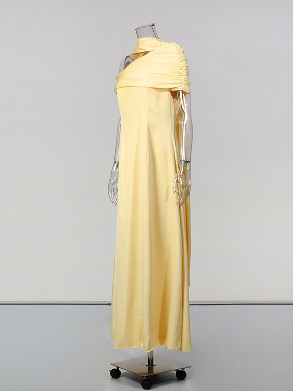 TWOTWINSTYLE Off One Shoulder High Waist Ruched Dress
