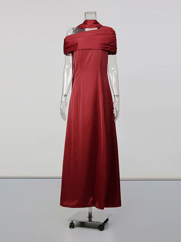 TWOTWINSTYLE Off One Shoulder High Waist Ruched Dress