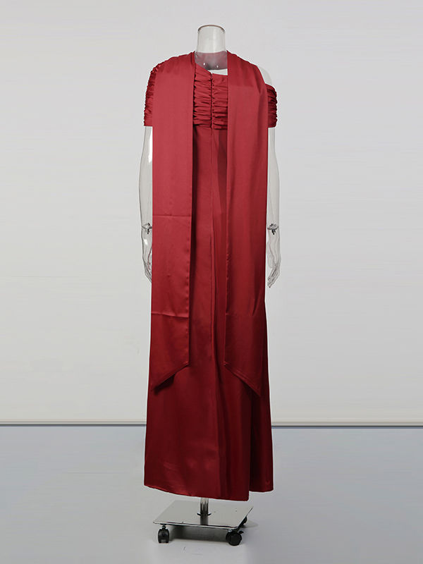 TWOTWINSTYLE Off One Shoulder High Waist Ruched Dress