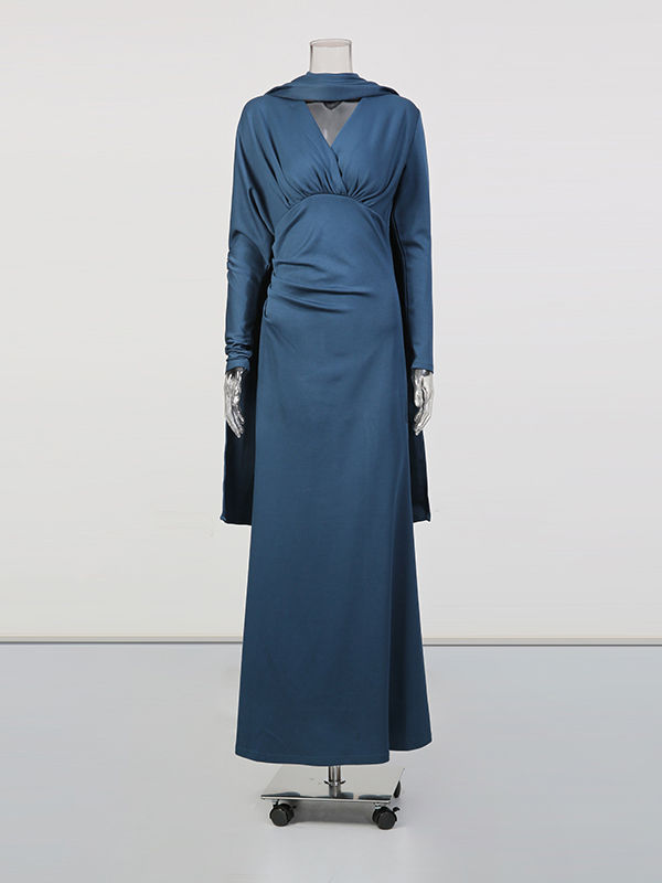 TWOTWINSTYLE Solid V-Neck High Waist Vintage Dress
