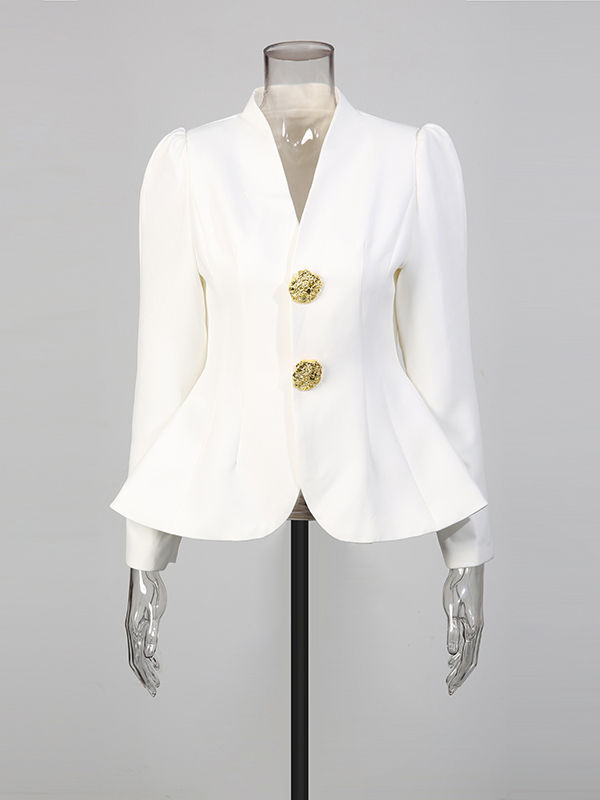TWOTWINSTYLE Temperament Solid V-neck Spliced Buttons Two Piece Set