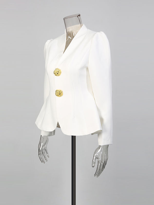 TWOTWINSTYLE Temperament Solid V-neck Spliced Buttons Two Piece Set
