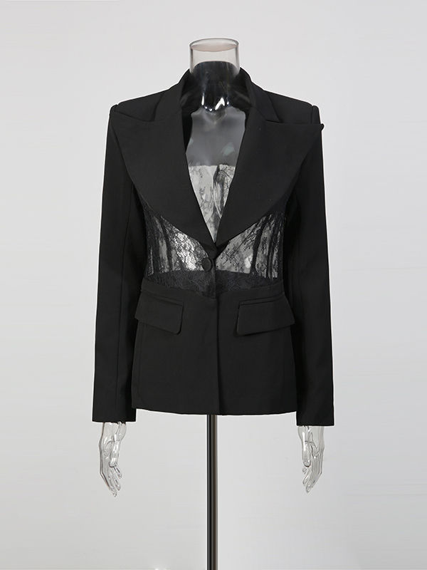 TWOTWINSTYLE Lapel Spliced Lace Temperament Blazers