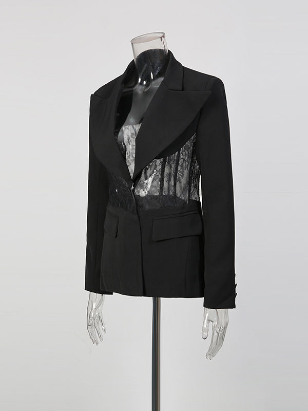 TWOTWINSTYLE Lapel Spliced Lace Temperament Blazers