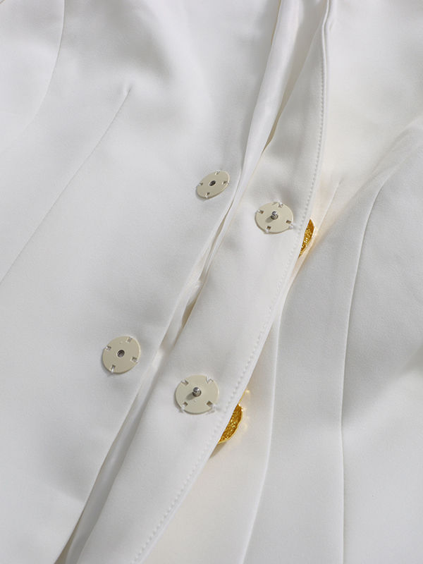 TWOTWINSTYLE Temperament Solid V-neck Spliced Buttons Two Piece Set