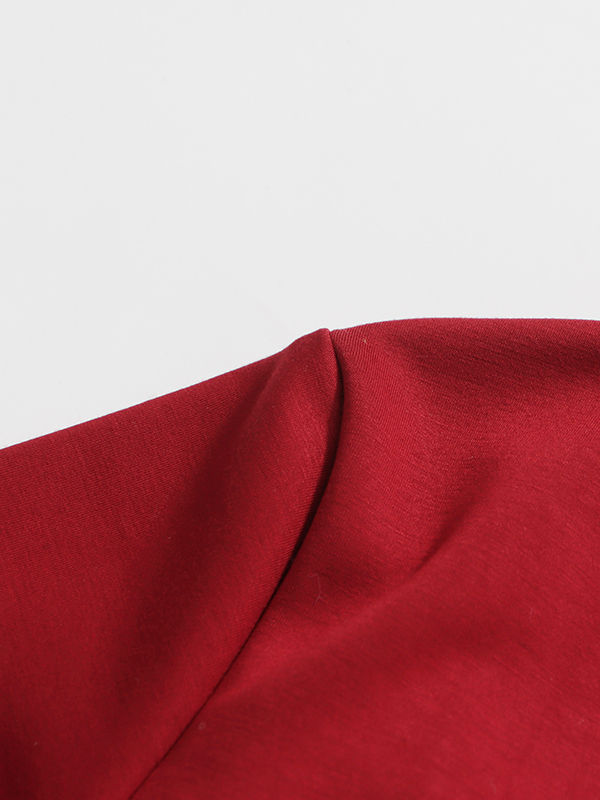 TWOTWINSTYLE Solid V-Neck High Waist Vintage Dress