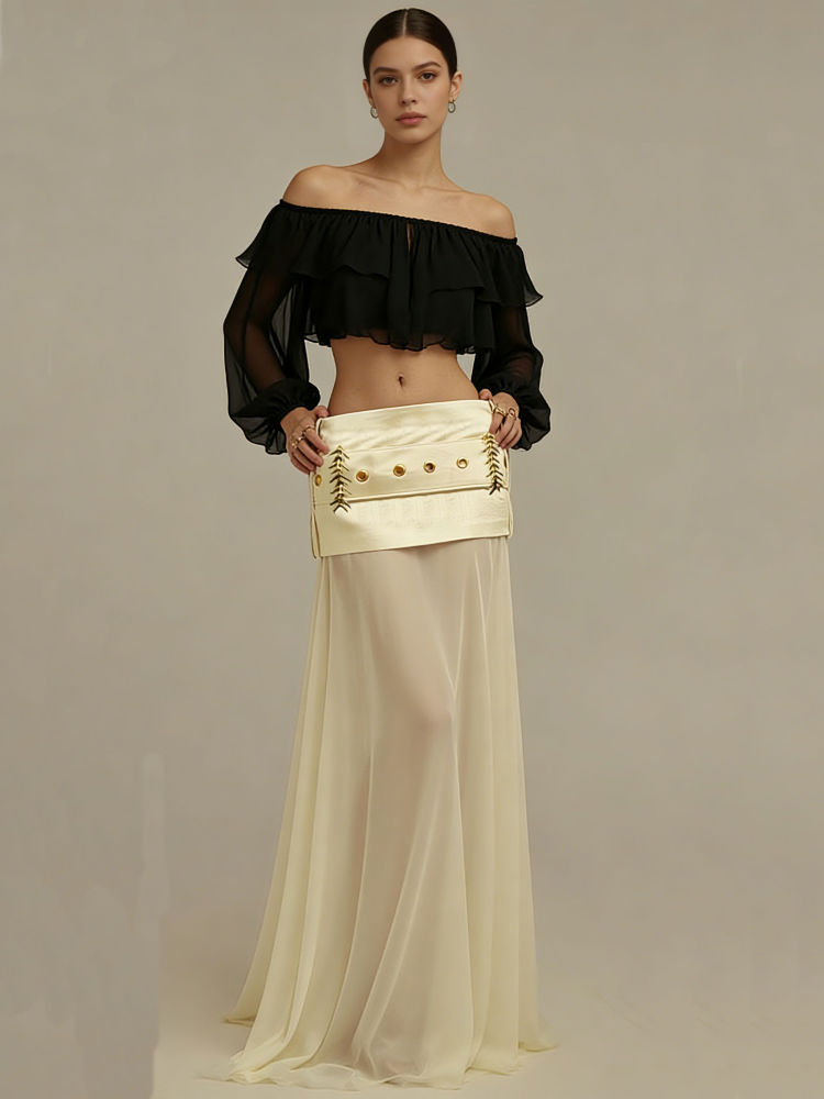 TWOTWINSTYLE High Waist Spliced Belt And Mesh Designer Skirt