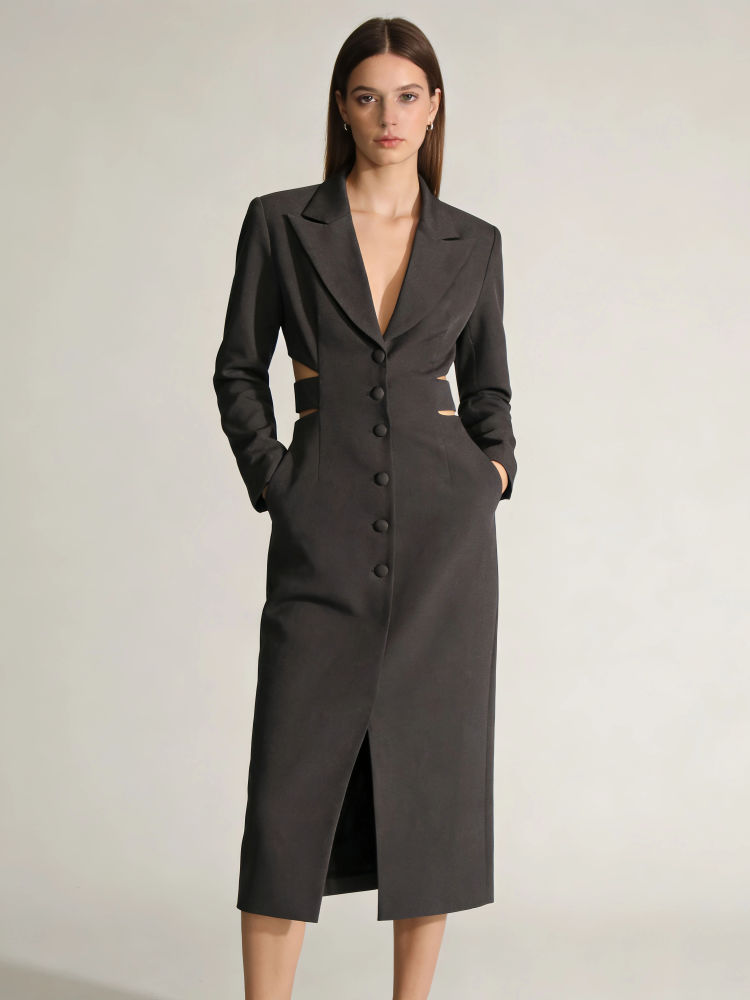 TWOTWINSTYLE Lapel Hollow Out Long Sleeve Designer Coat