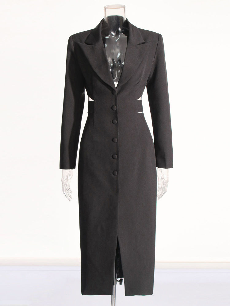 TWOTWINSTYLE Lapel Hollow Out Long Sleeve Designer Coat