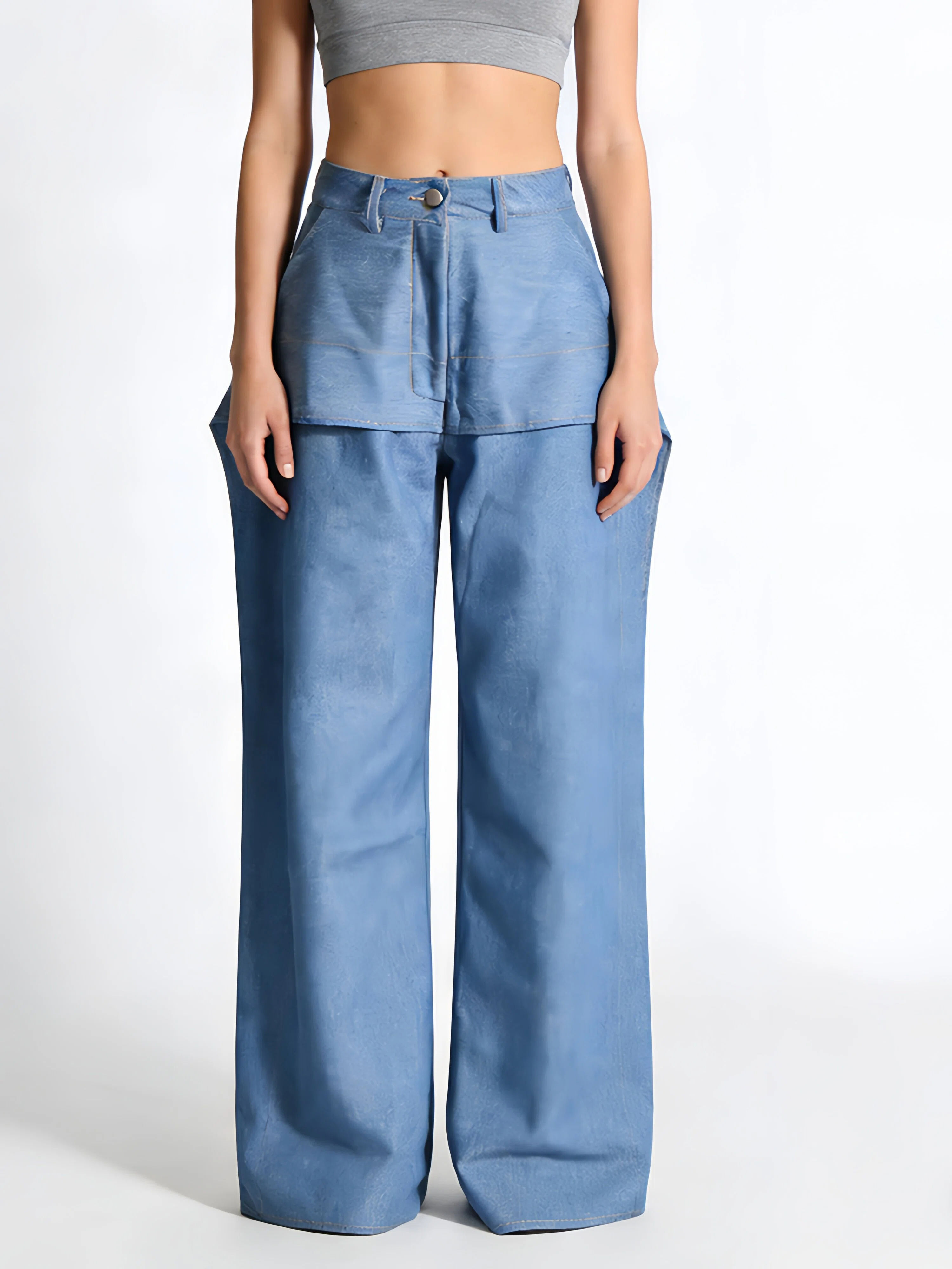 TWOTWINSTYLE Patchwork Pockets Loose Casual Jeans