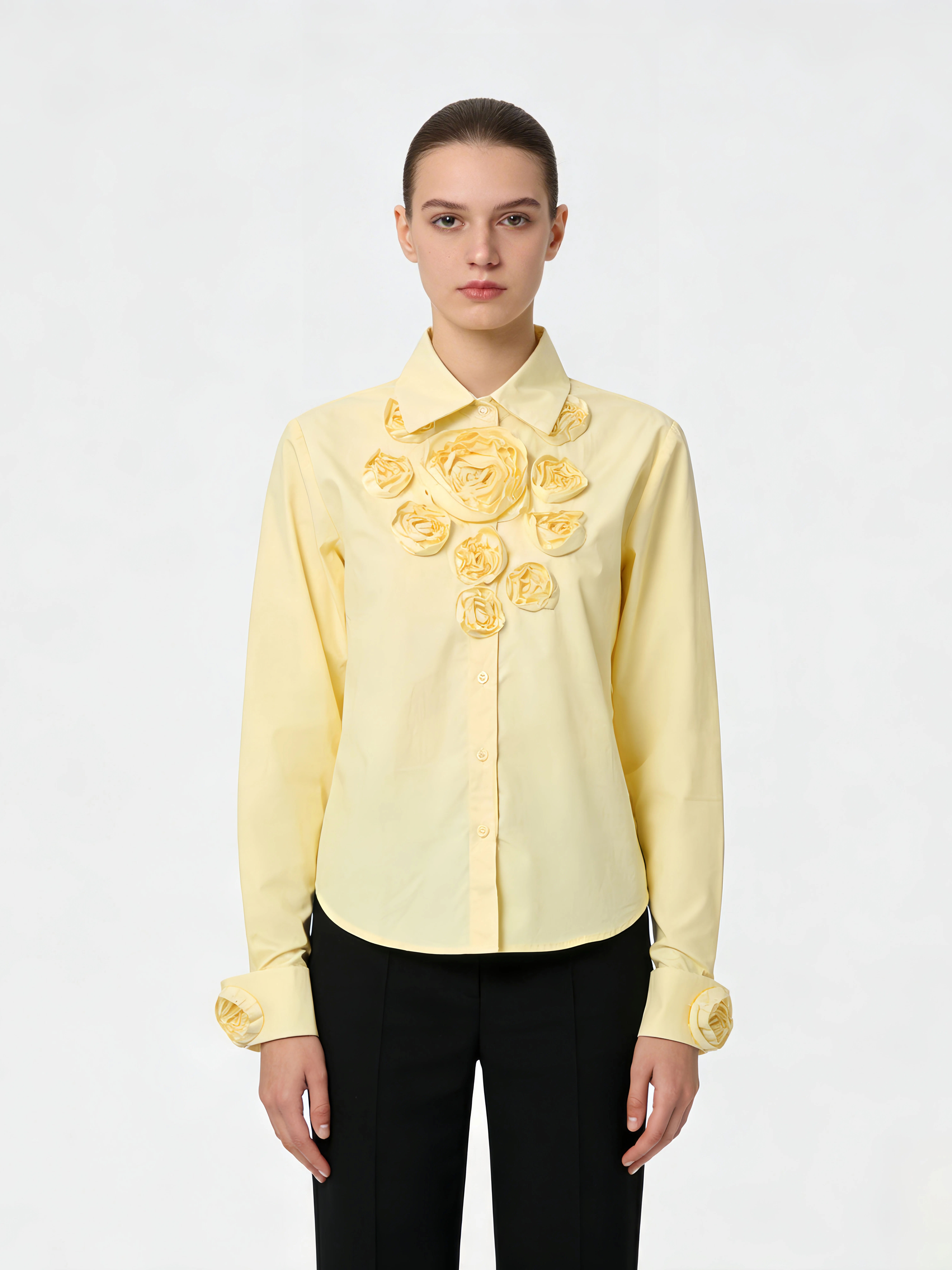 TWOTWINSTYLE Solid Lapel Spliced Appliques Designer Shirt