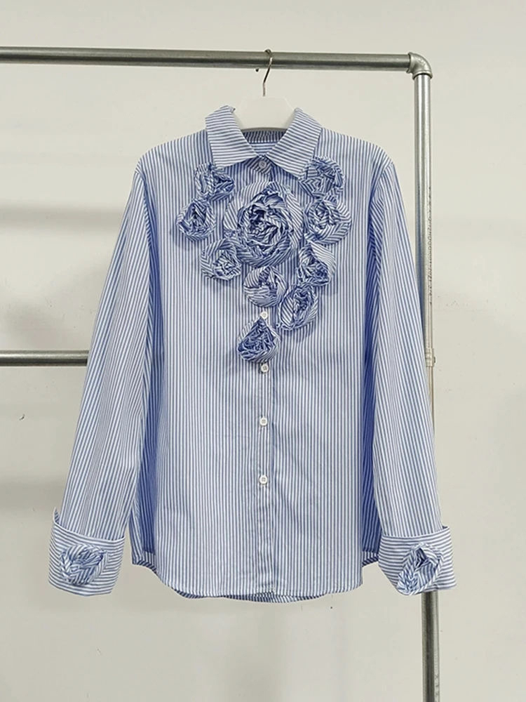 TWOTWINSTYLE Solid Lapel Spliced Appliques Designer Shirt