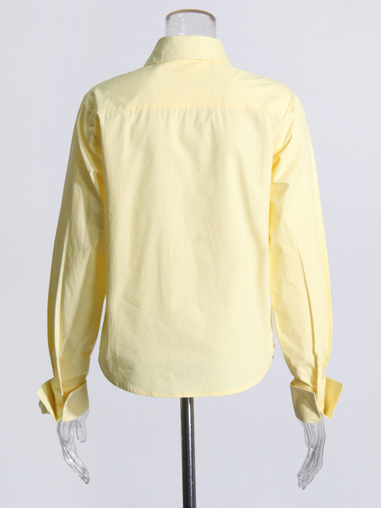 TWOTWINSTYLE Solid Lapel Spliced Appliques Designer Shirt