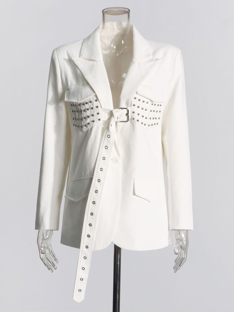 TWOTWINSTYLE Solid Lapel Spliced Rivet High Street Blazers