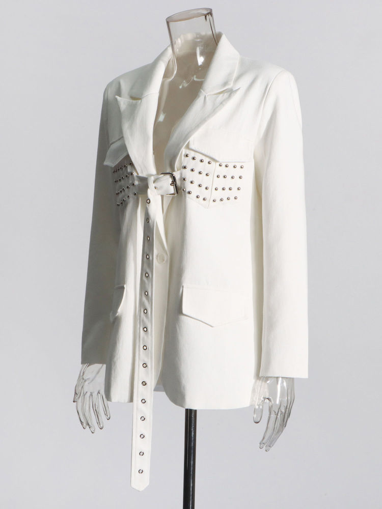 TWOTWINSTYLE Solid Lapel Spliced Rivet High Street Blazers