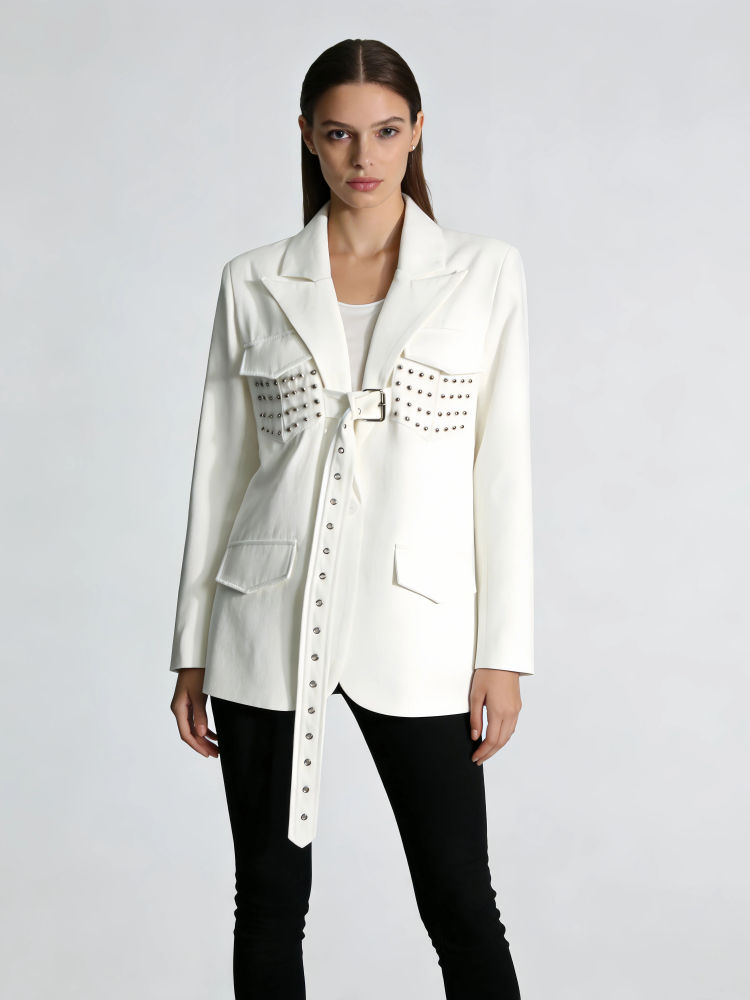 TWOTWINSTYLE Solid Lapel Spliced Rivet High Street Blazers