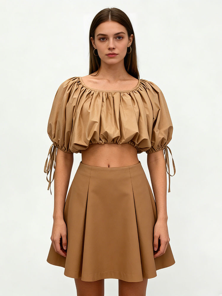 TWOTWINSTYLE Solid Round Neck Fashion Crop Top