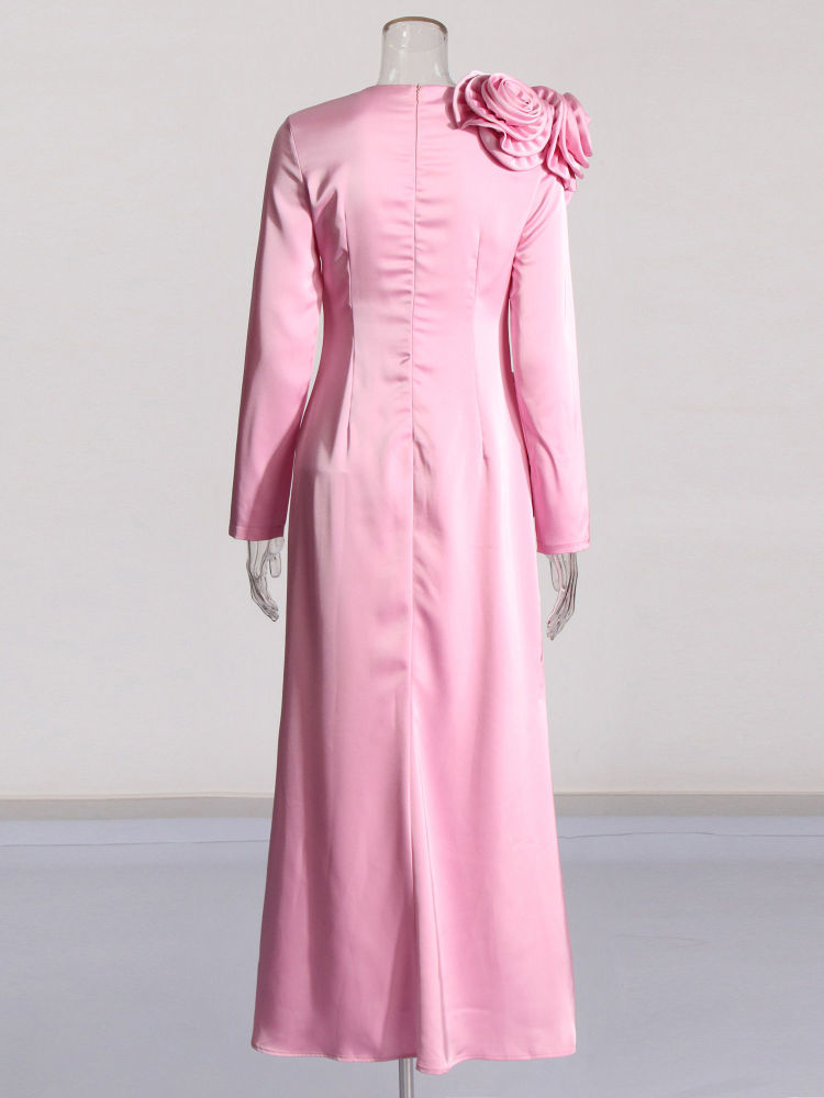 TWOTWINSTYLE Solid Round Neck Slimming Elegant Dress