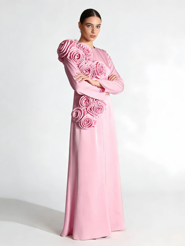 TWOTWINSTYLE Solid Round Neck Slimming Elegant Dress