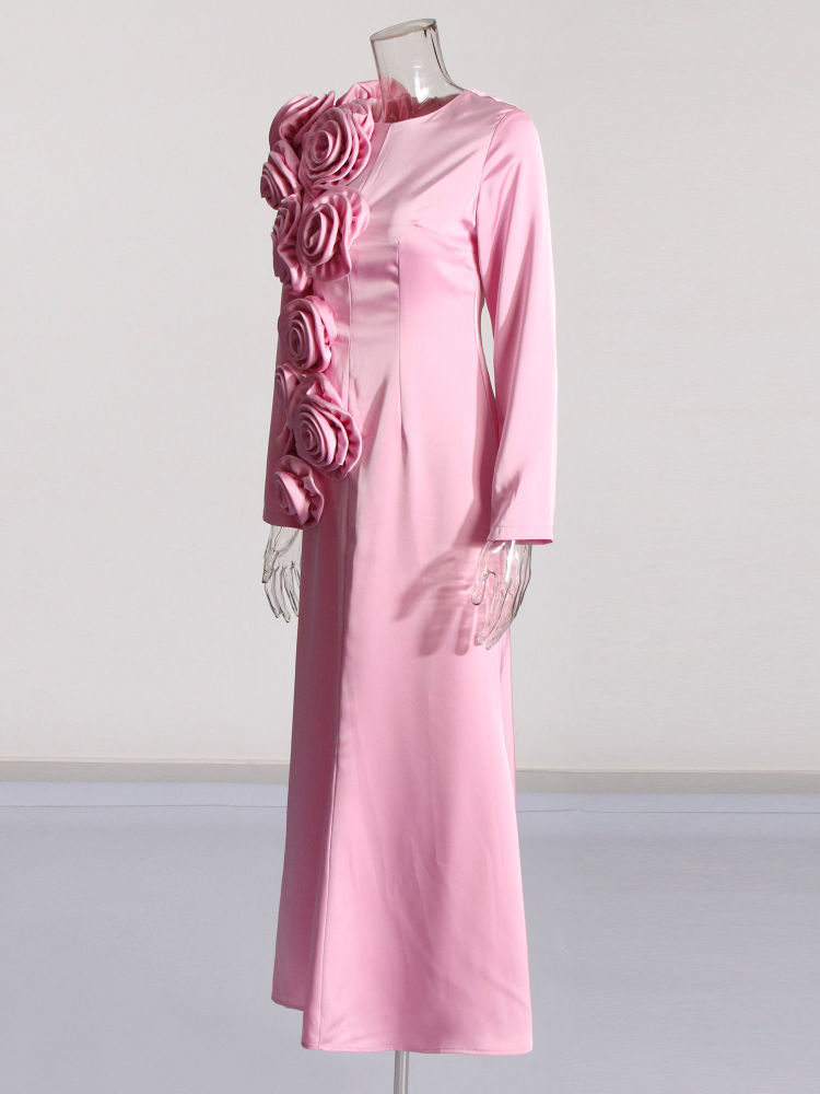 TWOTWINSTYLE Solid Round Neck Slimming Elegant Dress