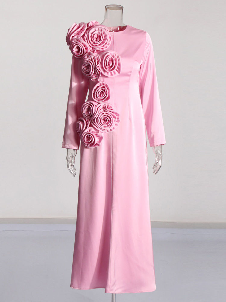 TWOTWINSTYLE Solid Round Neck Slimming Elegant Dress