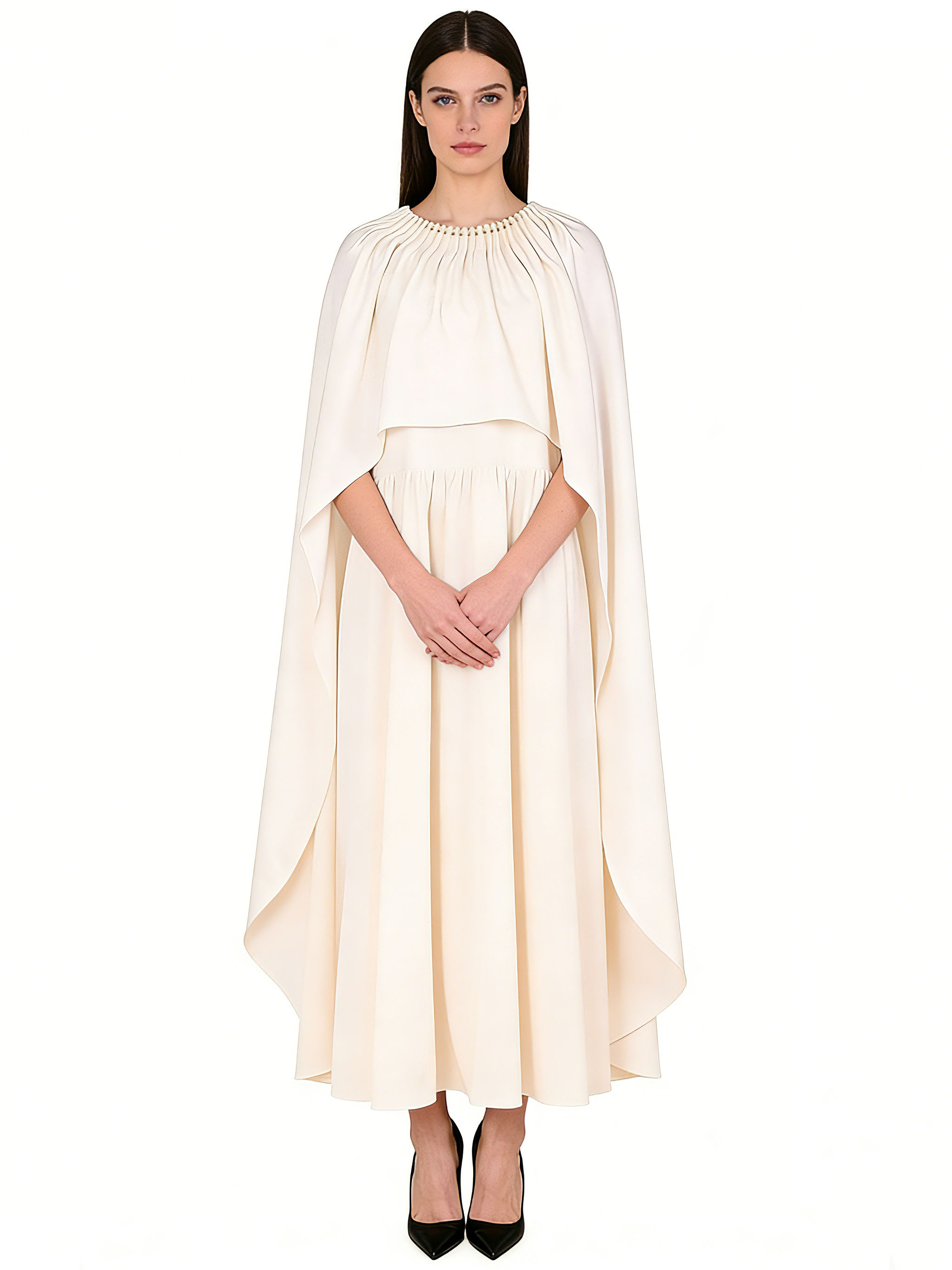 Teotwin Style TWOTWINSTYLE Spliced Shawl High Waist Temperament Dress