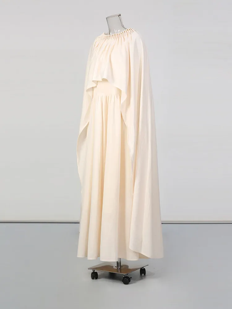 Teotwin Style TWOTWINSTYLE Spliced Shawl High Waist Temperament Dress