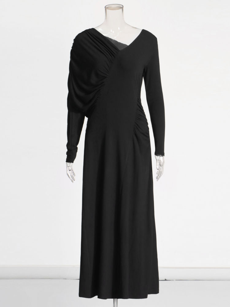 TWOTWINSTYLE V Neck High Waist Patchwork Ruched Chic Dress