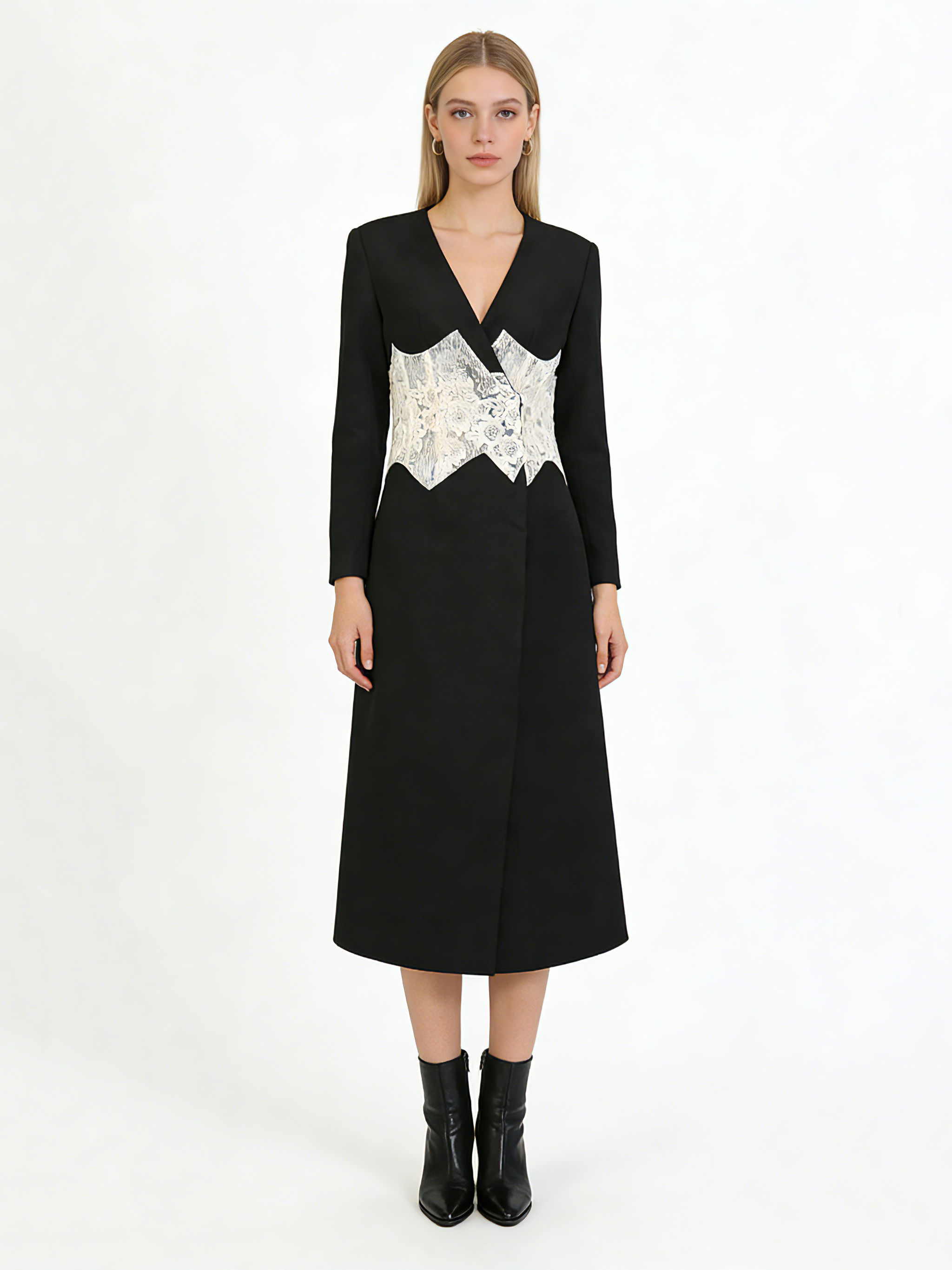 TWOTWINSTYLE V Neck Patchwork Lace Tunic Fashion Dress