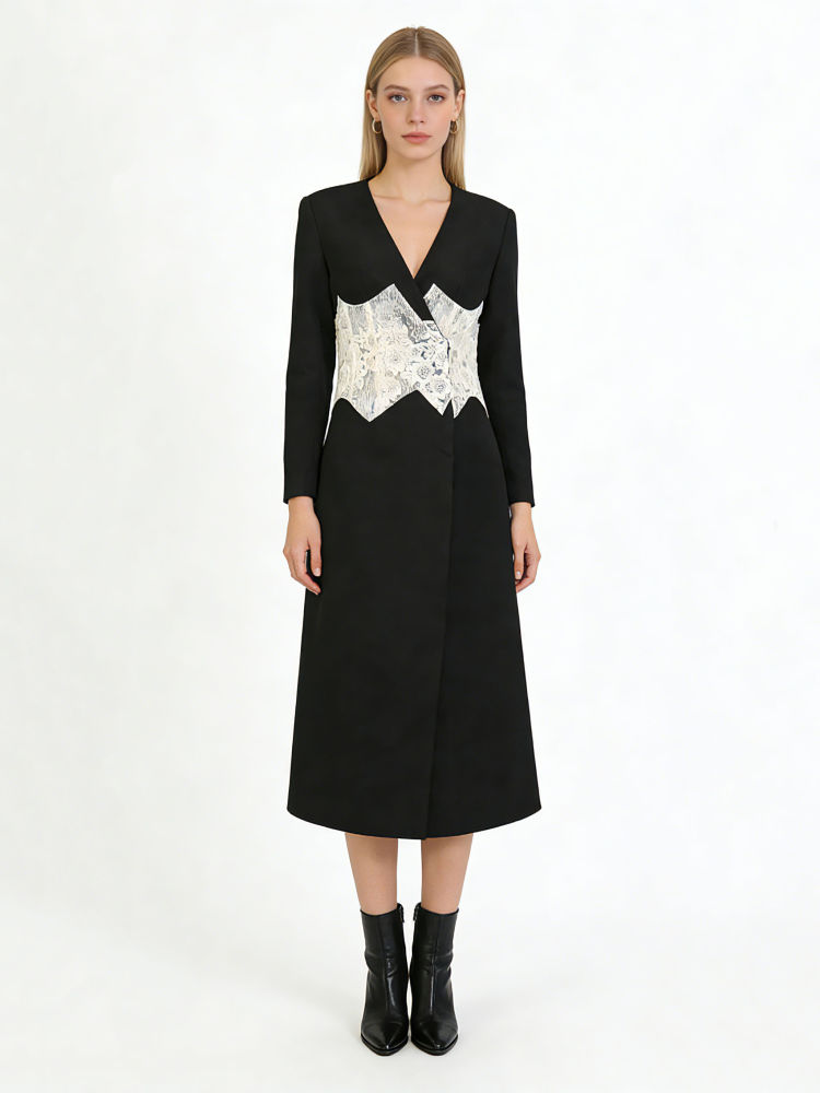 TWOTWINSTYLE V Neck Patchwork Lace Tunic Fashion Dress