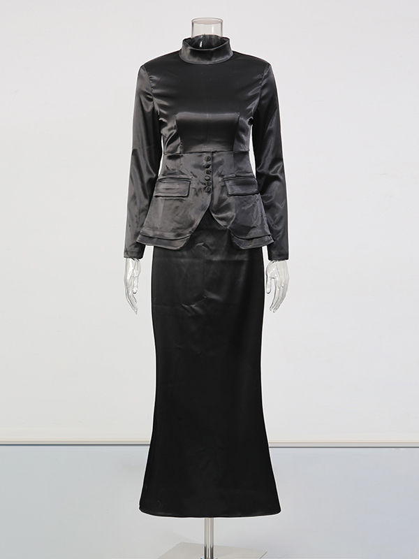 TWOTWINSTYLE Solid Slimming Stand Collar Two Piece Set