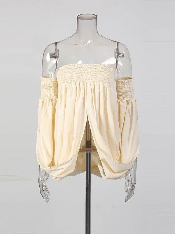 TWOTWINSTYLE Off Shoulder Split Pleated Shirt