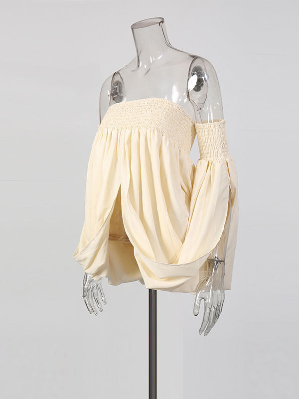 TWOTWINSTYLE Off Shoulder Split Pleated Shirt