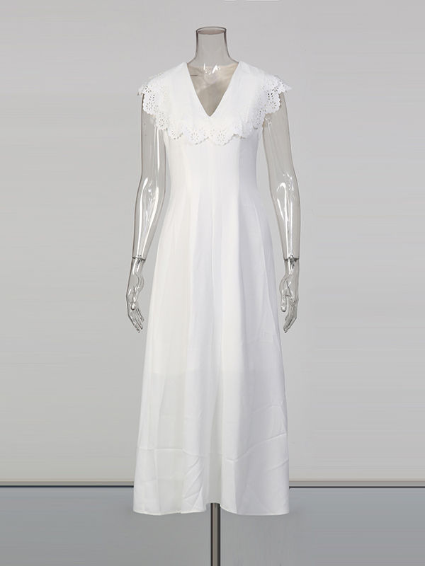 TWOTWINSTYLE Solid V-Neck Tunic Elegant Dress