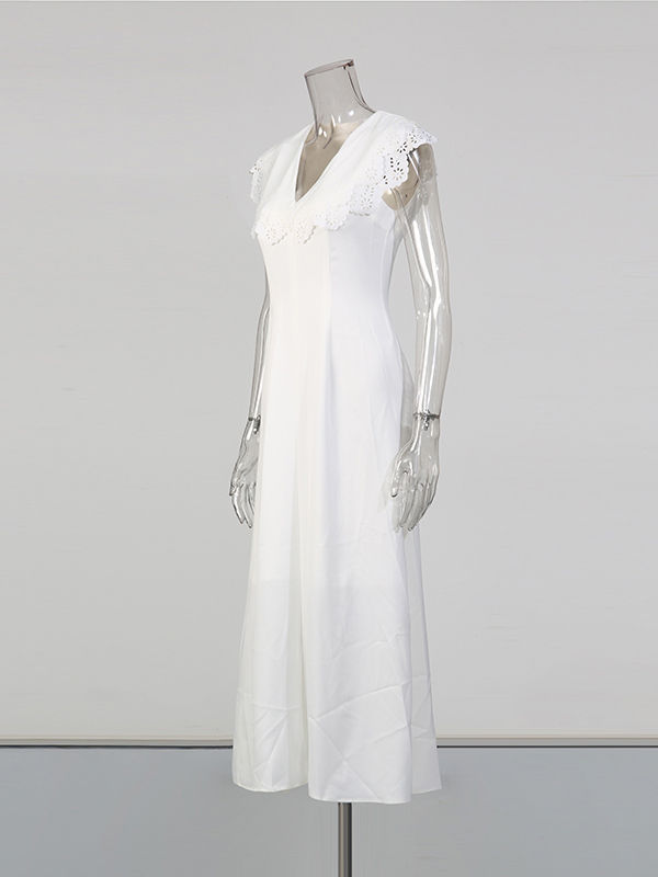 TWOTWINSTYLE Solid V-Neck Tunic Elegant Dress