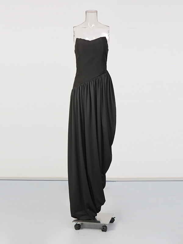 TWOTWINSTYLE Backless Side Split Ruched Chic Midi Dress