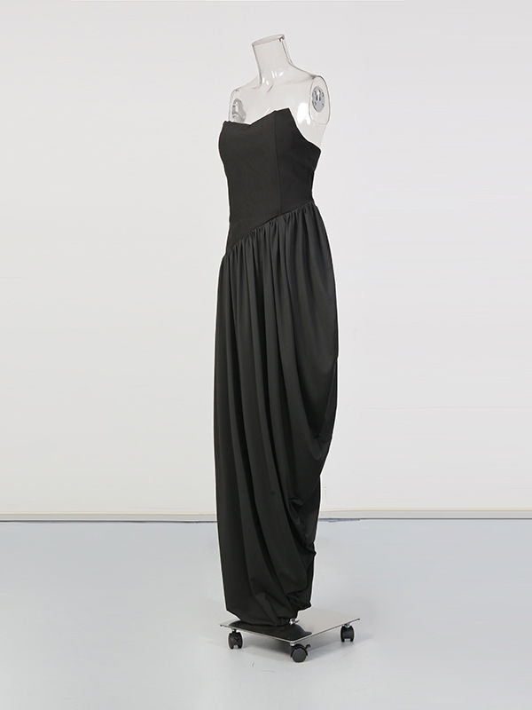 TWOTWINSTYLE Backless Side Split Ruched Chic Midi Dress