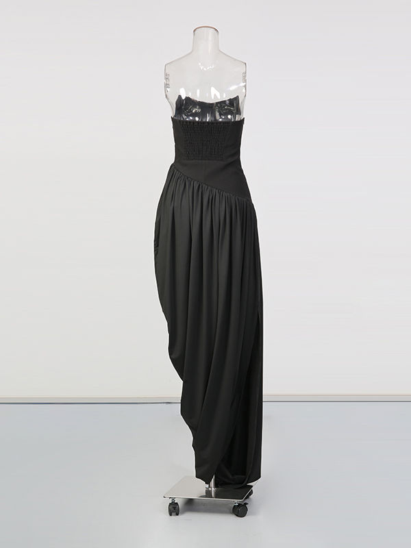 TWOTWINSTYLE Backless Side Split Ruched Chic Midi Dress