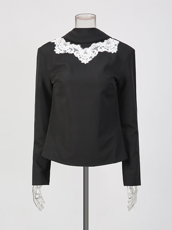 TWOTWINSTYLE Stand Collar Hit Color Patchwork Embroidery Shirt