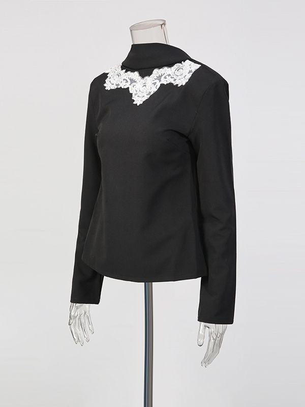 TWOTWINSTYLE Stand Collar Hit Color Patchwork Embroidery Shirt