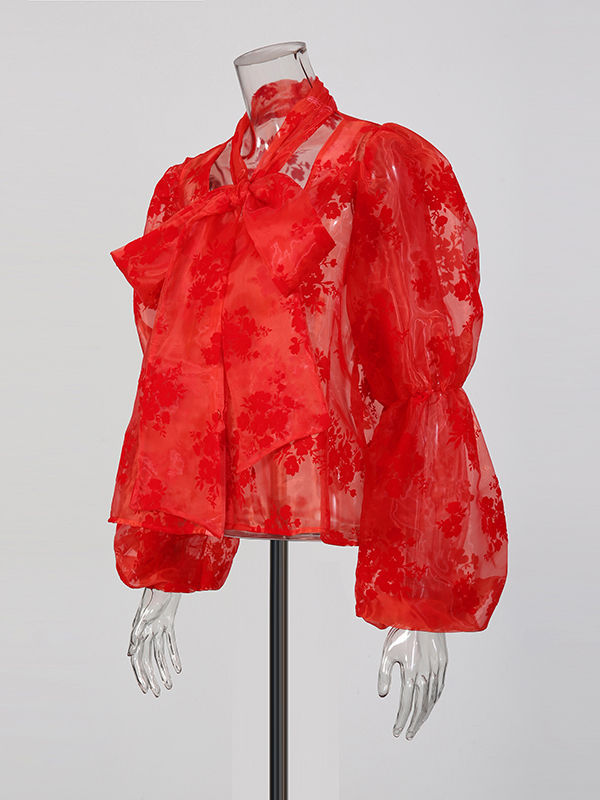 TWOTWINSTYLE Designer Solid Long Sleeve Spliced Flower Shirt