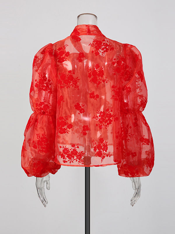 TWOTWINSTYLE Designer Solid Long Sleeve Spliced Flower Shirt